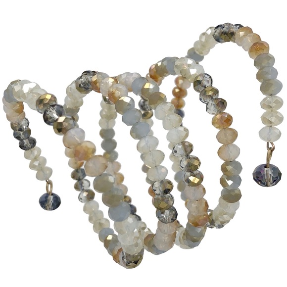 Cream Grey Brown Multicolor Glass Beaded Wrap Around Fancy Layered Bracelet - Picture 1 of 2